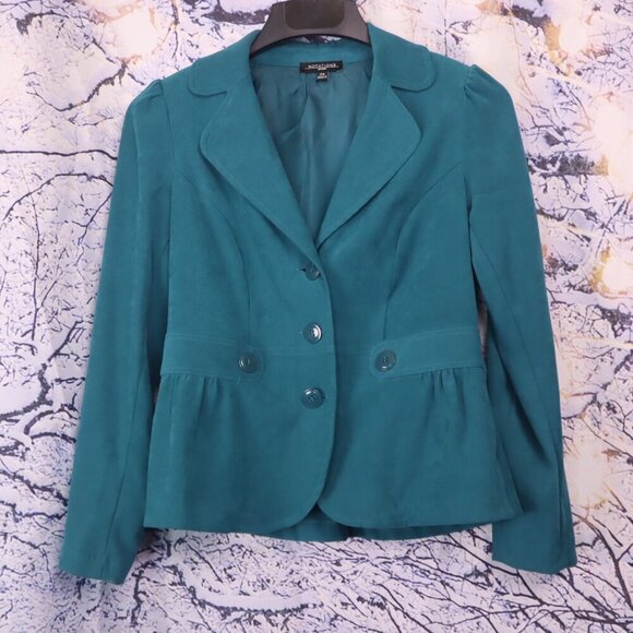 TEAL MICROFIBER BLAZER PS Notations Pleated Faux Suede Bright Spring Office Work - Picture 10 of 13